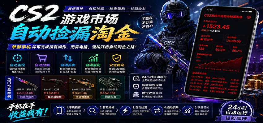 CSGO挂机捡漏项目通过利用游戏饰品交易机制，结合薄凉软件辅助捡漏，实现盈利-伏羲SAAS