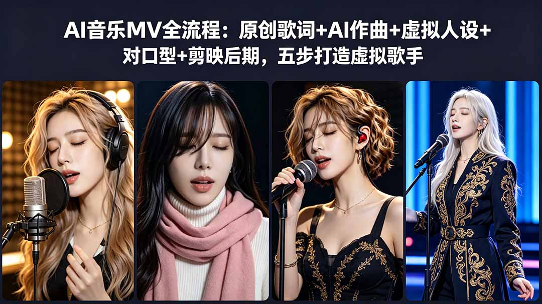 AI音乐MV全流程:原创歌词+AI作曲+虚拟人设+对口型+剪映后期,五步打造虚拟歌手-伏羲SAAS