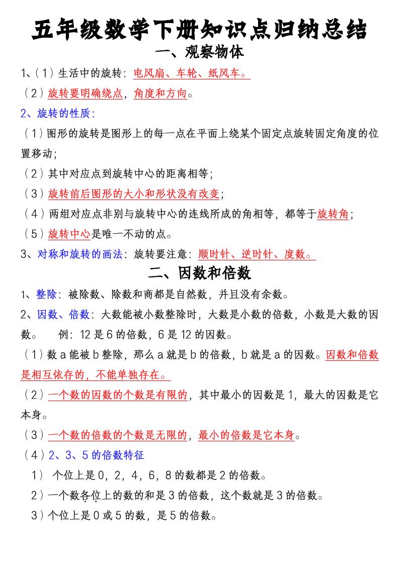 五年级下数学知识点归纳总结(通用版)-伏羲SAAS