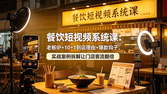 餐饮短视频系统课：老板IP+10+1到店理由+爆款钩子，实战案例拆解让门店客流翻倍-伏羲SAAS