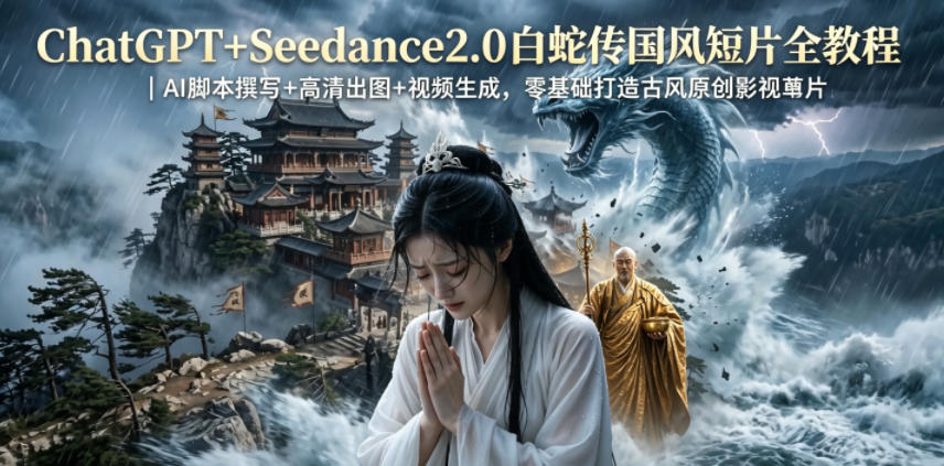 ChatGPT+Seedance2.0白蛇传国风短片全教程｜AI脚本撰写+高清出图+视频生成，零基础打造古风原创影视短片-伏羲SAAS