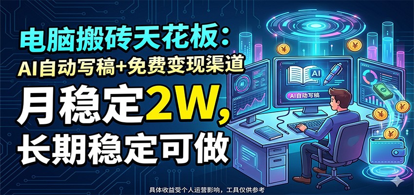 电脑搬砖天花板：AI自动写稿+免费变现渠道，月稳定2W，长期稳定可做-伏羲SAAS