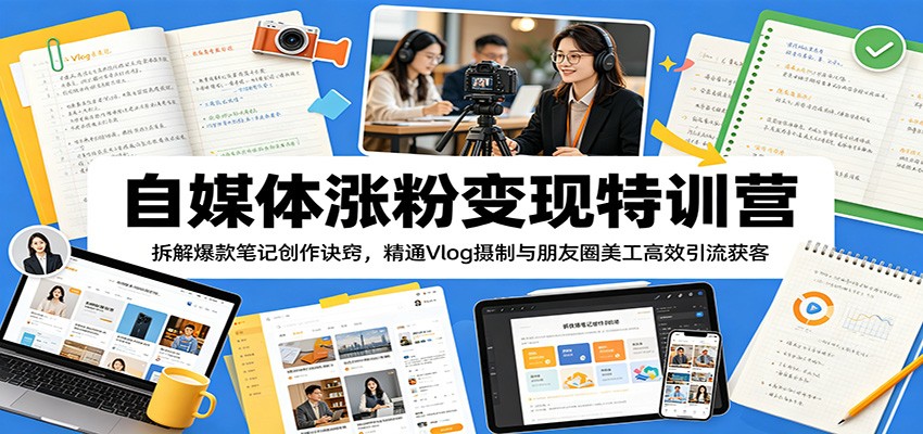 自媒体涨粉变现特训营：拆解爆款笔记创作诀窍，精通Vlog摄制与朋友圈美工高效引流获客-伏羲SAAS