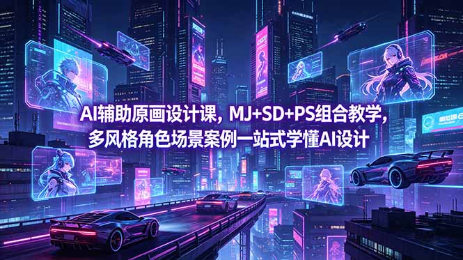 AI辅助原画设计课，MJ+SD+PS组合教学，多风格角色场景案例一站式学懂AI设计-伏羲SAAS