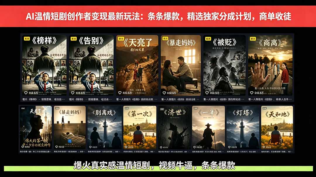 AI温情短剧创作者变现最新玩法：视频牛逼，条条爆款，精选独家分成计划，商单收徒-伏羲SAAS