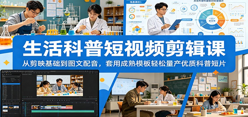 生活科普短视频剪辑课：从剪映基础到图文配音，套用成熟模板轻松量产优质科普短片-伏羲SAAS