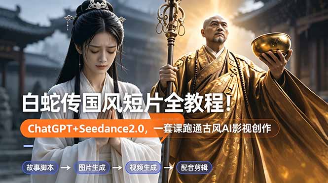 白蛇传-国风短片全教程！ChatGPT+Seedance2.0，一套课跑通古风AI影视创作-伏羲SAAS