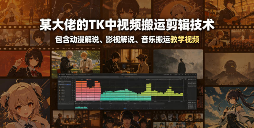 某大佬的TK中视频搬运剪辑技术，包含动漫解说、影视解说、音乐搬运教学视频-伏羲SAAS