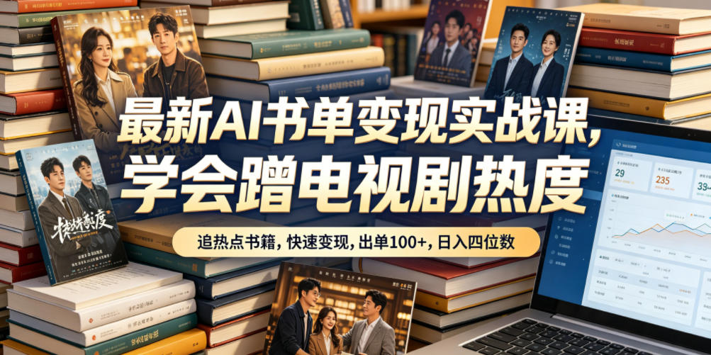 最新AI书单变现实战课，学会蹭电视剧热度，追热点书籍，快速变现，出单100+，日入四位数-伏羲SAAS