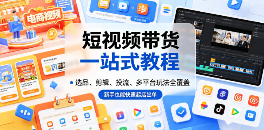 短视频带货一站式教程,选品、剪辑、投流、多平台玩法全覆盖,新手也能快速起店出单-伏羲SAAS
