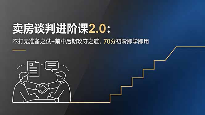 卖房谈判进阶课2.0：不打无准备之仗+前中后期攻守之道，70分初阶即学即用-伏羲SAAS