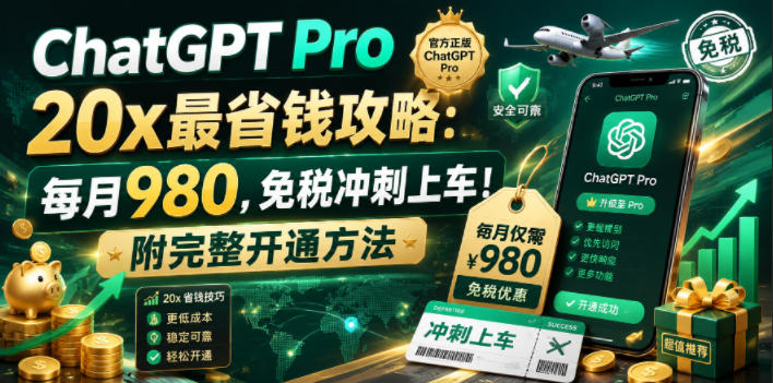 ChatGPT Pro 20x最省钱攻略:每月980,免税冲刺上车!附完整开通方法【文档】-伏羲SAAS