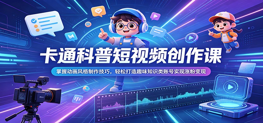 卡通科普短视频创作课：掌握动画风格制作技巧，轻松打造趣味知识类账号实现涨粉变现-伏羲SAAS