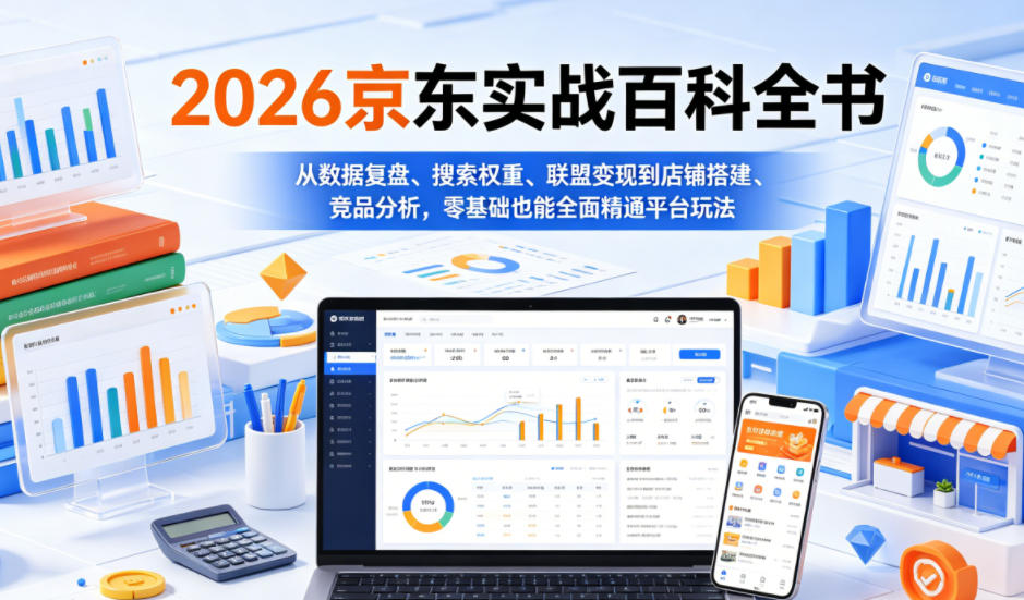 2026京东实战百科全书，从数据复盘、搜索权重、联盟变现到店铺搭建、竞品分析，零基础也能全面精通平台玩法-伏羲SAAS