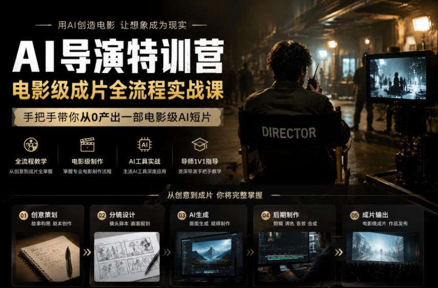 AI导演特训营,电影级成片全流程实战课,手把手带你从0产出一部电影级AI短片-伏羲SAAS