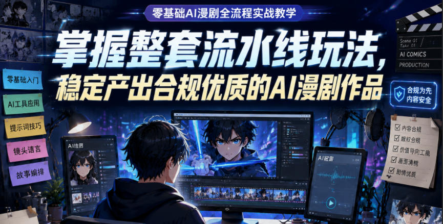 零基础AI漫剧全流程实战教学,掌握整套流水线玩法,稳定产出合规优质的AI漫剧作品-伏羲SAAS