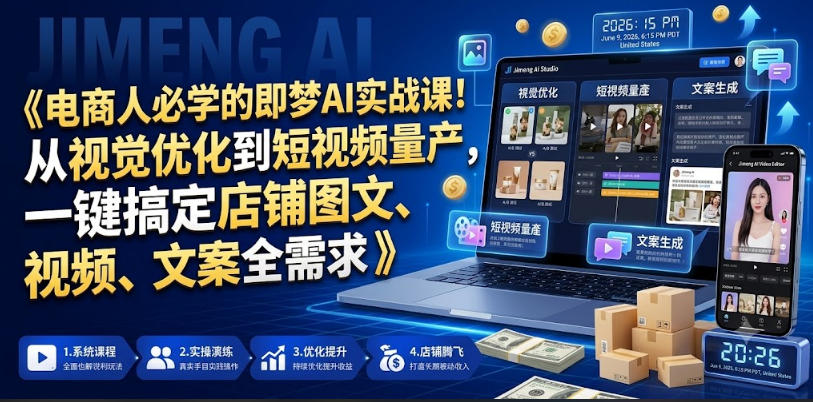 电商人必学的即梦AI实战课!从视觉优化到短视频量产,一键搞定店铺图文、视频、文案全需求-伏羲SAAS