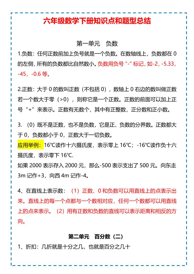 六年级下数学下册知识点题型总结-伏羲SAAS