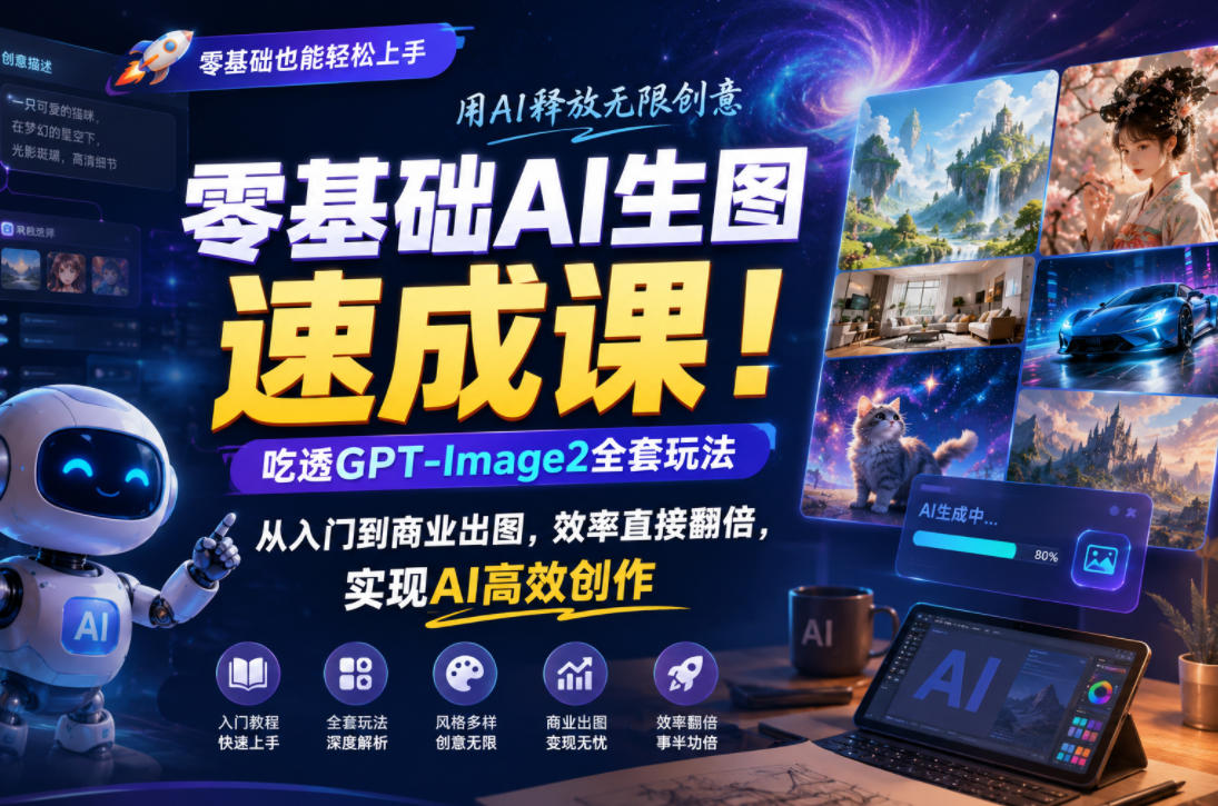 零基础AI生图速成课!吃透GPT-Image2全套玩法,从入门到商业出图,效率直接翻倍,实现AI高效创作-伏羲SAAS
