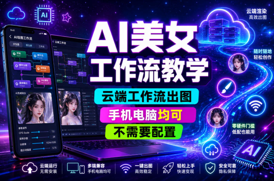 AI美女工作流教学,云端工作流出图,手机电脑均可,不需要配置,快速起号涨粉-伏羲SAAS