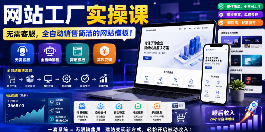 网站工厂实操课,无需客服,网站模板自动赚钱!【原创双语字幕】-伏羲SAAS