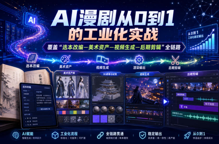AI漫剧从0到1的工业化实战,覆盖“选本改编—美术资产—视频生成—后期剪辑”全链路(更新6月)-伏羲SAAS