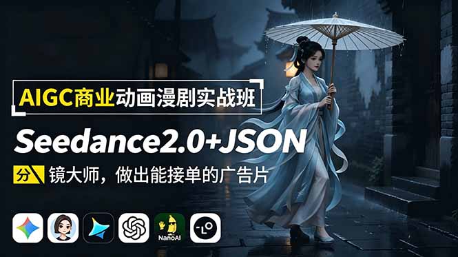AIGC商业动画漫剧实战班:Seedance2.0+JSON分镜大师,做出能接单的广告片-伏羲SAAS
