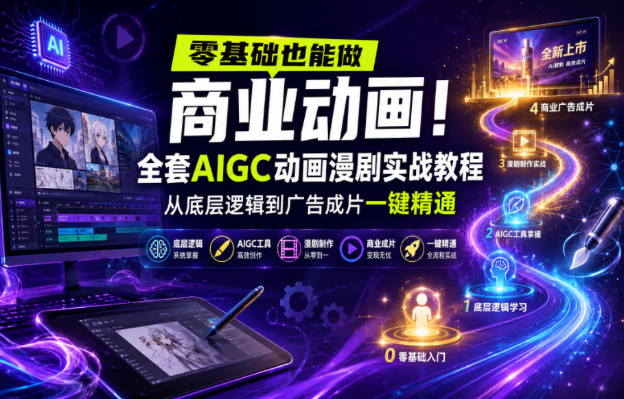 零基础也能做商业动画!全套AIGC动画漫剧实战教程,从底层逻辑到广告成片一键精通-伏羲SAAS