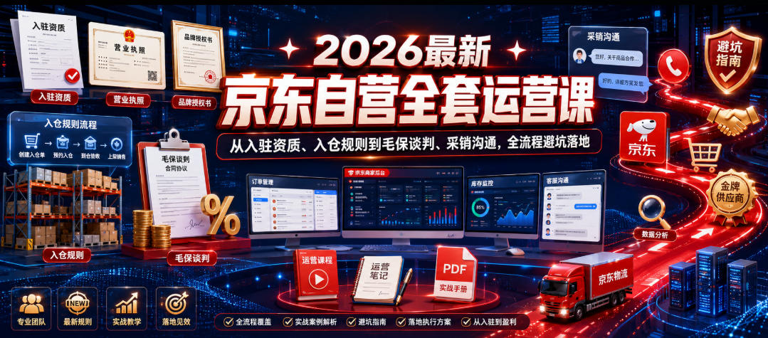 2026最新京东自营全套运营课,从入驻资质、入仓规则到毛保谈判、采销沟通,全流程避坑落地-伏羲SAAS