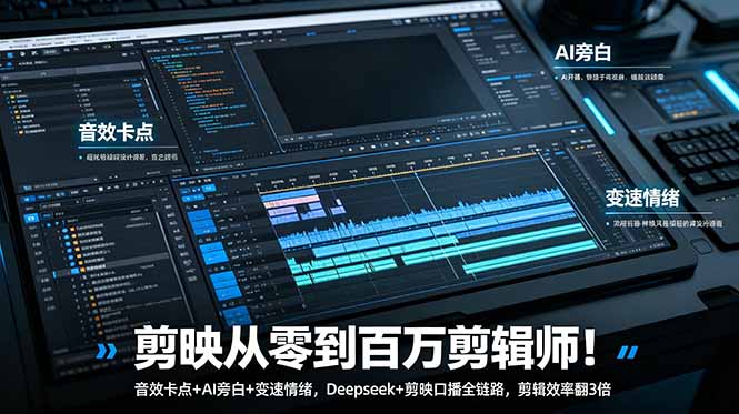 剪映从零到百万剪辑师!音效卡点+AI旁白+变速情绪,Deepseek+剪映口播全链路,剪辑效率翻3倍-伏羲SAAS