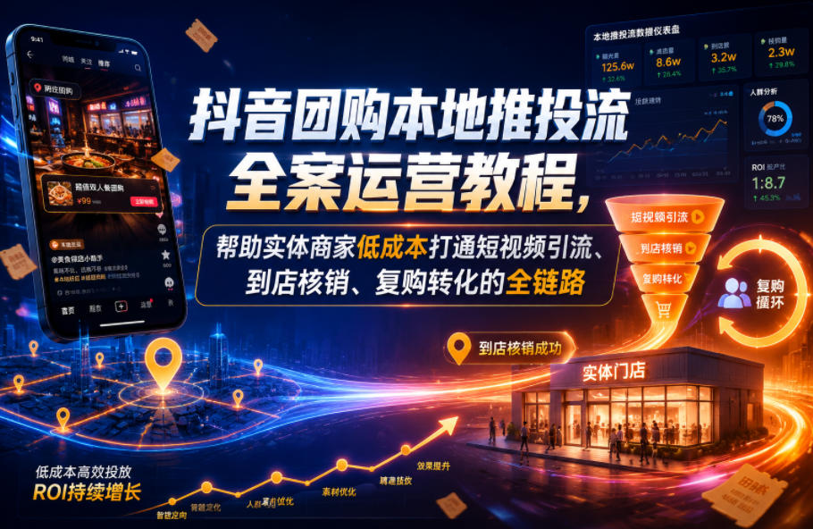 抖音团购本地推投流全案运营教程，帮助实体商家低成本打通短视频引流、到店核销、复购转化的全链路-伏羲SAAS