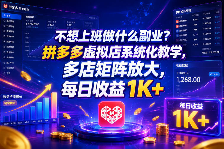不想上班做什么副业?拼多多虚拟店系统化教学,多店矩阵放大,每日收益1K+【揭秘】-伏羲SAAS
