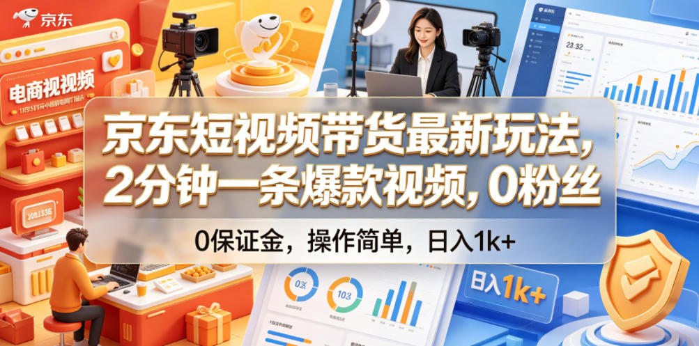 京东短视频带货最新玩法,2分钟一条爆款视频,0粉丝,0保证金,操作简单,日入1k+【揭秘】-伏羲SAAS