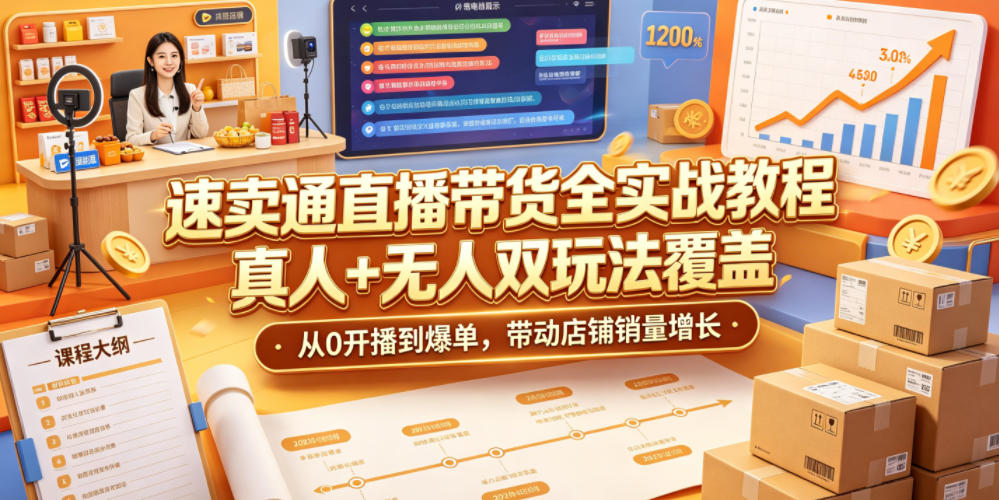 速卖通直播带货全实战教程,真人+无人双玩法覆盖,从0开播到爆单,带动店铺销量增长-伏羲SAAS
