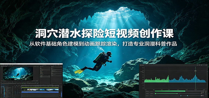 洞穴潜水探险短视频创作课:从软件基础角色建模到动画跟踪渲染,打造专业洞潜科普作品-伏羲SAAS