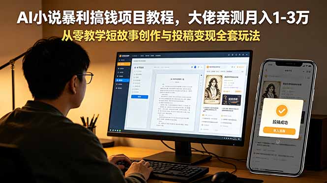 AI小说暴利搞钱项目教程，大佬亲测月入1-3万，从零教学短故事创作与投稿变现全套玩法-伏羲SAAS