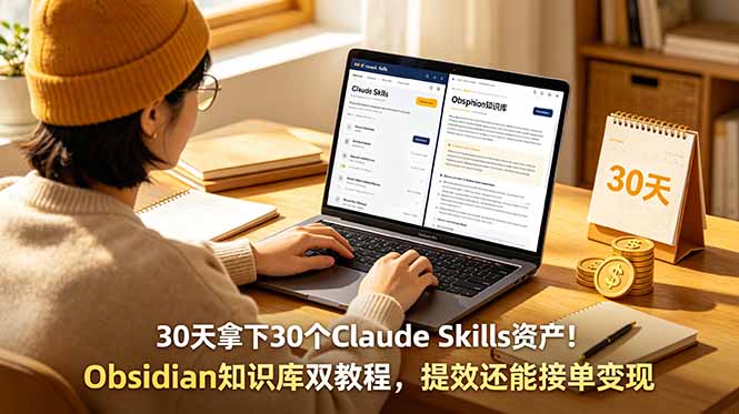 30天拿下30个Claude Skills资产!Obsidian知识库双教程,提效还能接单变现-伏羲SAAS