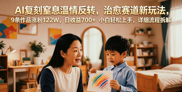 AI复刻窒息温情反转,治愈赛道新玩法,9条作品涨粉122W,日收益700+ 小白轻松上手,详细流程拆解-伏羲SAAS