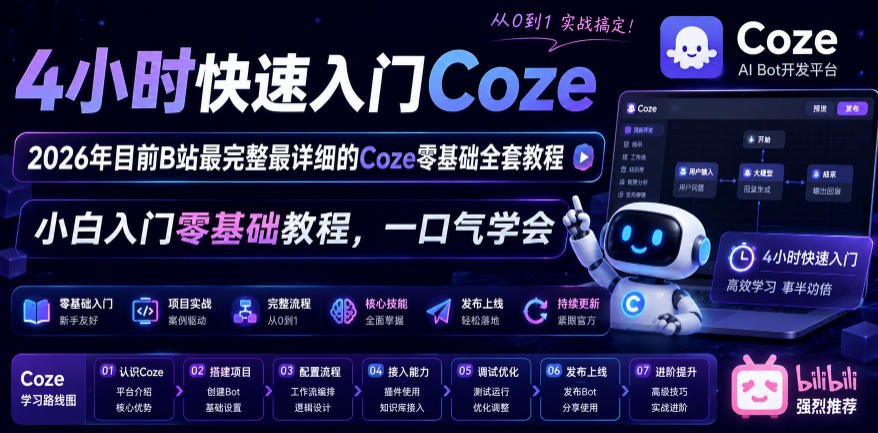 4小时快速入门Coze!2026年目前B站最完整最详细的Coze零基础全套教程,小白入门零基础教程,一口气学会!-伏羲SAAS