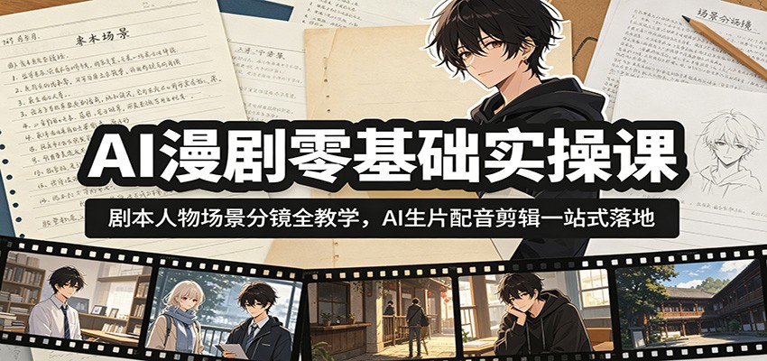 AI漫剧零基础实操课:剧本人物场景分镜全教学,AI生片配音剪辑一站式落地-伏羲SAAS