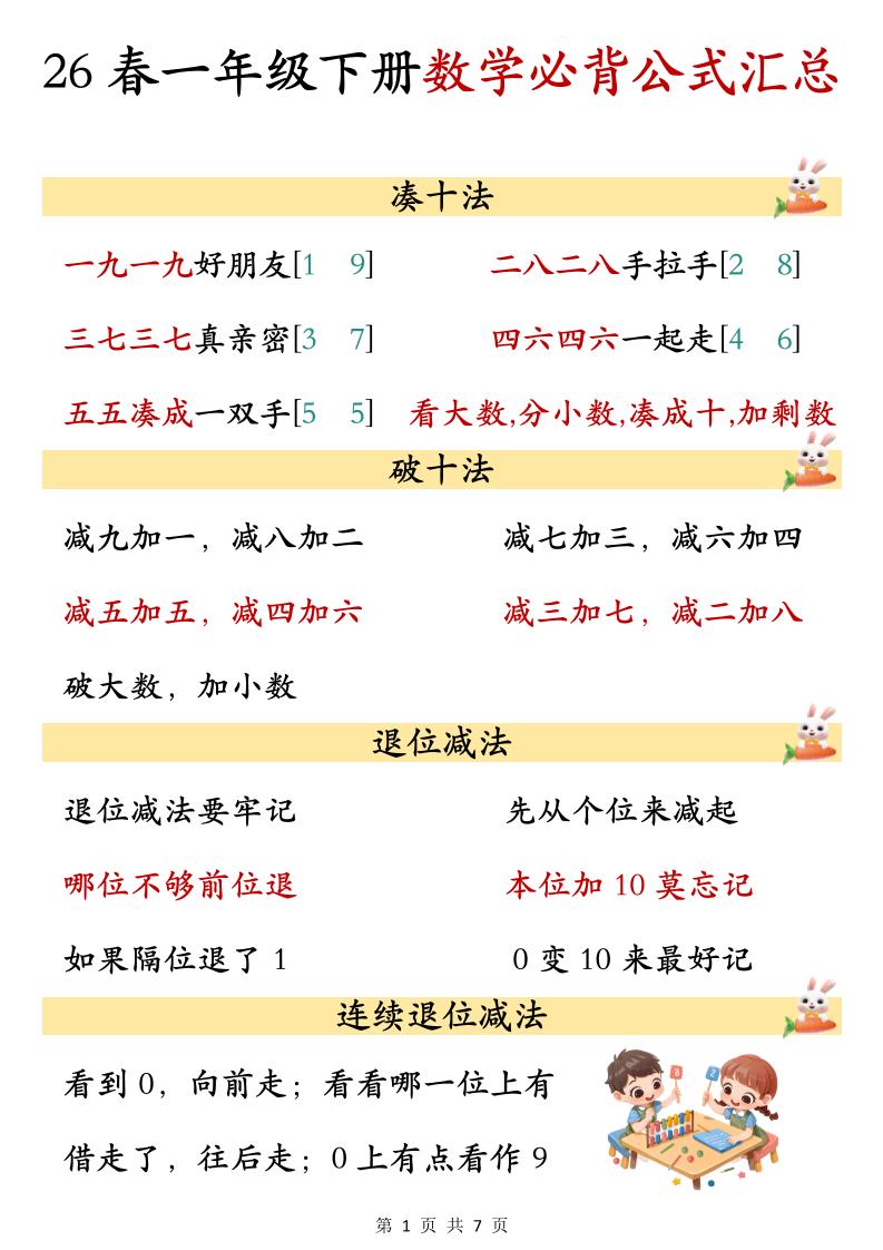 26春一年级下数学期末必背公式汇总-伏羲SAAS
