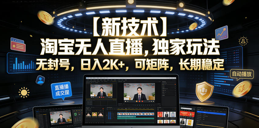 【新技术】淘宝无人直播，独家玩法，无封号，日入2K+，可矩阵，长期稳定【揭秘】-伏羲SAAS