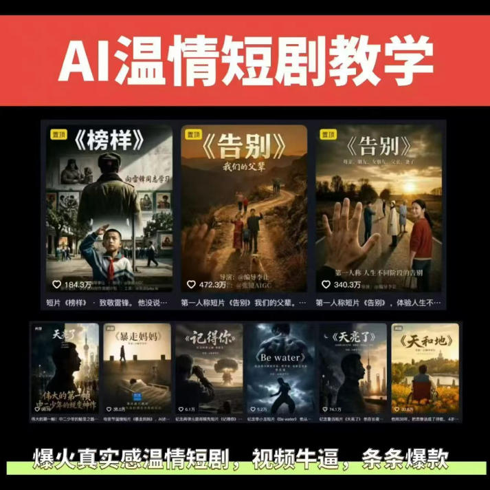 抖音58W粉丝博主的AI温情短剧玩法，条条爆款，伙伴计划+精选独家收益，商单收徒等(更新6月)-伏羲SAAS