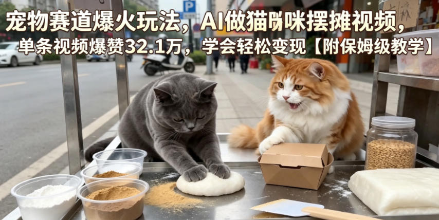 宠物赛道爆火玩法，AI做猫咪摆摊视频，单条视频爆赞32.1万，学会轻松变现【附保姆级教学】-伏羲SAAS
