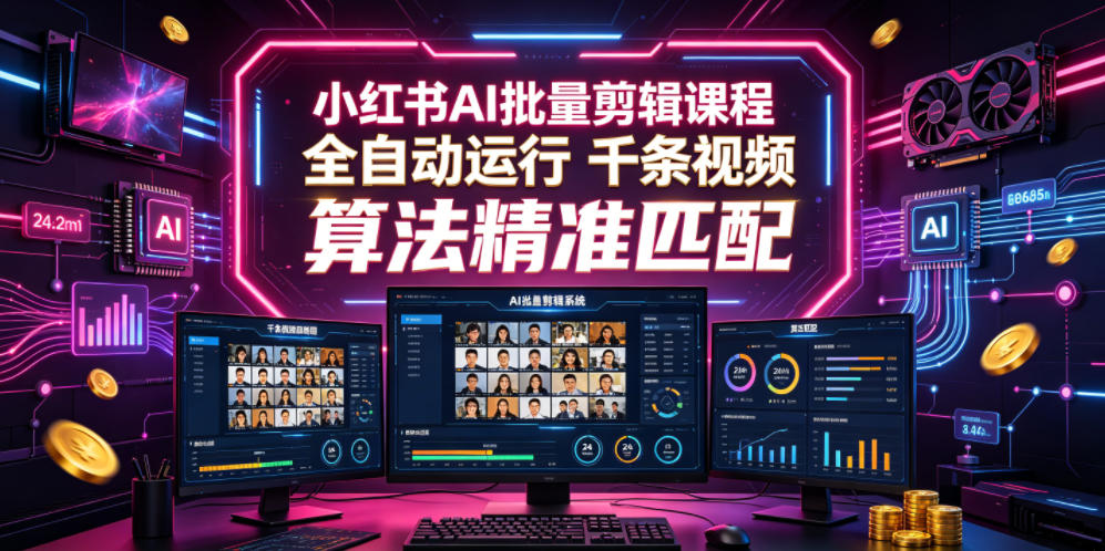 小红书AI批量剪辑课程,24小时全自动运行,解放双手专注运营,千条视频批量处理,小红书算法精准匹配-伏羲SAAS