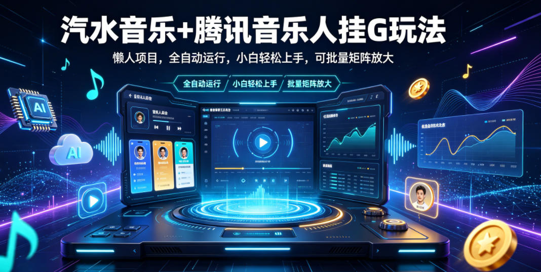 汽水音乐+腾讯音乐人挂G玩法，懒人项目，全自动运行，小白轻松上手，可批量矩阵放大【揭秘】-伏羲SAAS