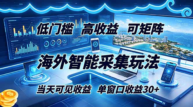 海外智能采集玩法，低门槛高单价可矩阵，当天可见收益，单窗口30+-伏羲SAAS