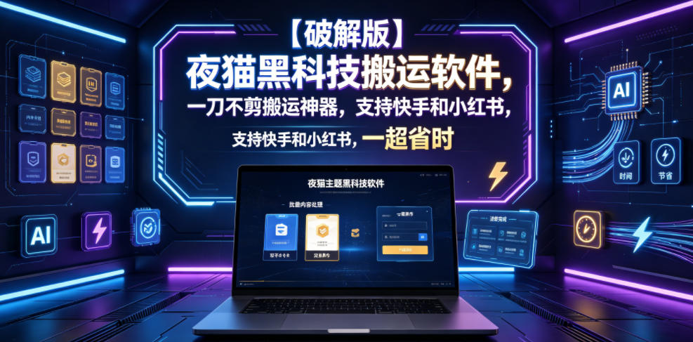 【破解版】夜猫黑科技搬运软件，一刀不剪搬运神器，支持快手和小红书，一键搬运超省时！-伏羲SAAS