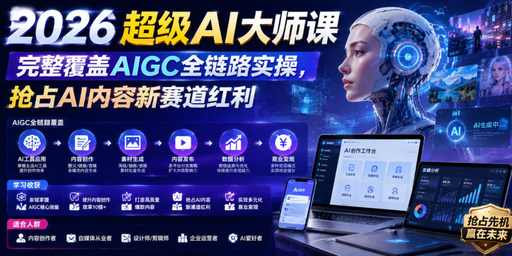 2026超级AI大师课，完整覆盖AIGC全链路实操，抢占AI内容新赛道红利-伏羲SAAS