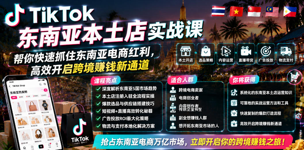 TikTok东南亚本土店实战课,帮你快速抓住东南亚电商红利,高效开启跨境賺钱新通道-伏羲SAAS